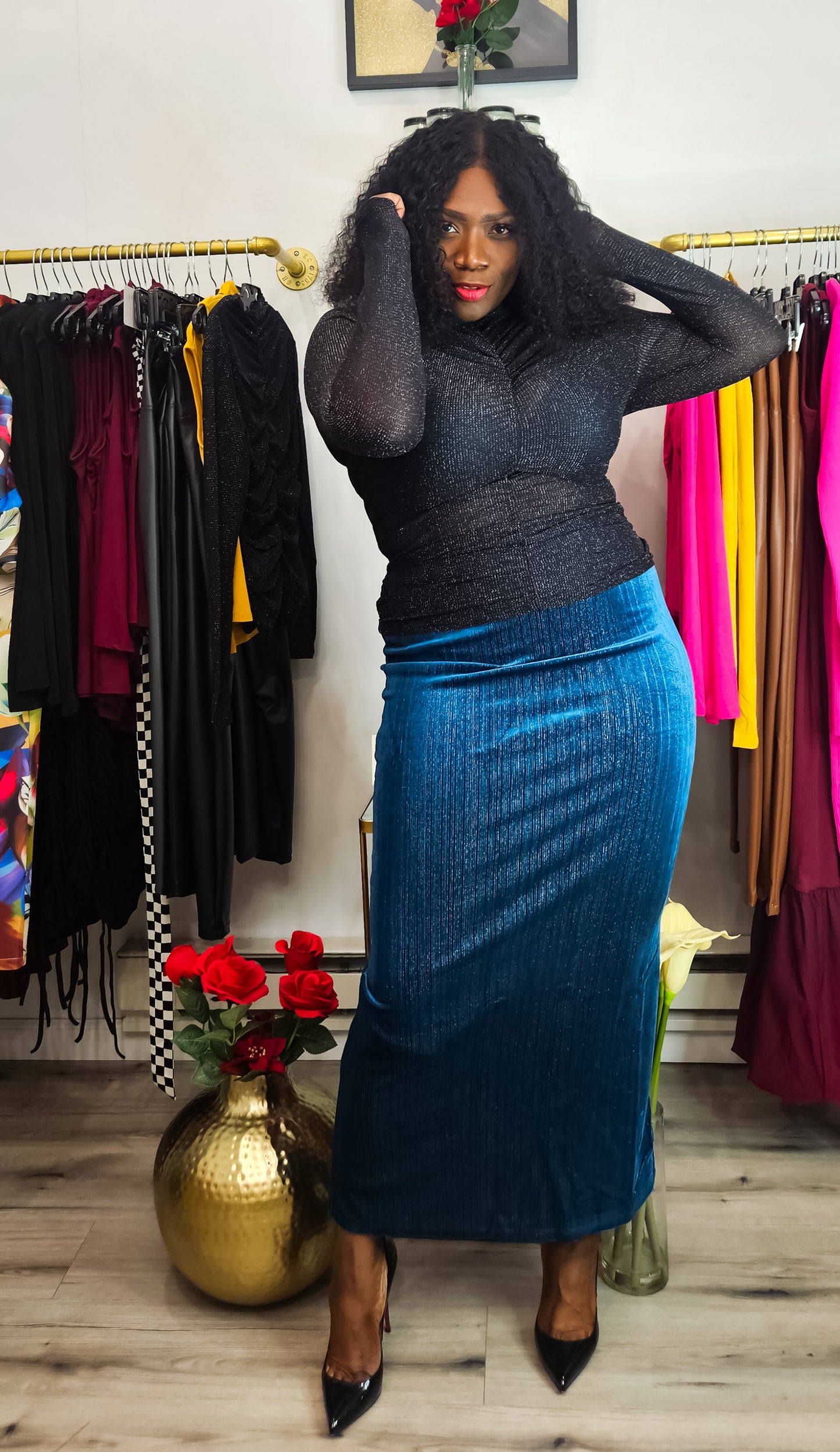 2 Step Lurex Velour Skirt