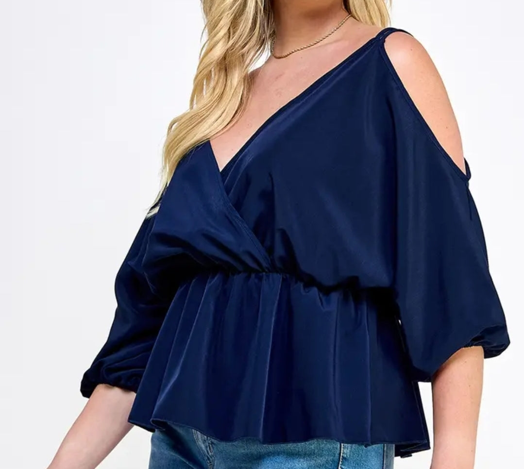 Hang Time SurpliceCold Shoulder Top(PLUS)