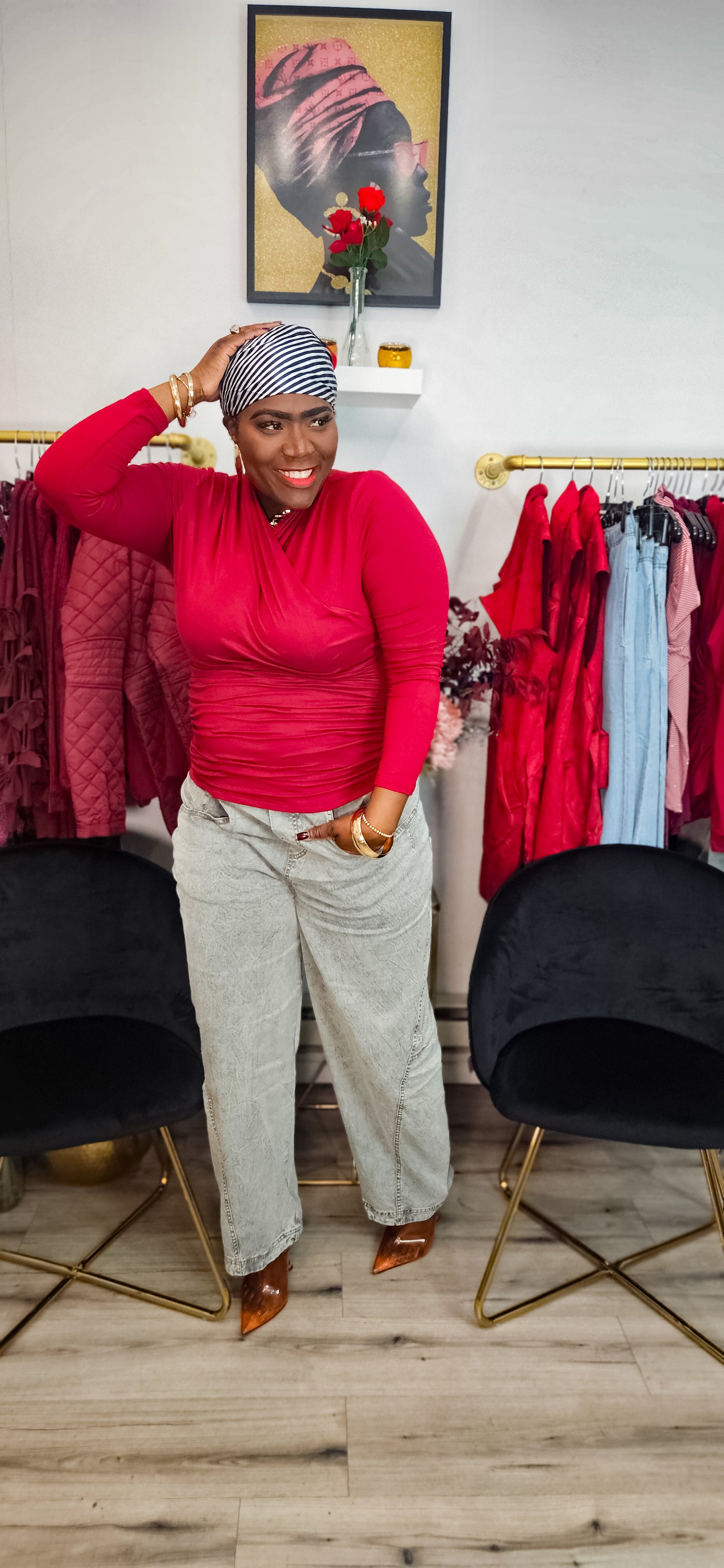 Merlot Rust Oversized Washed Barrel Denim Pant