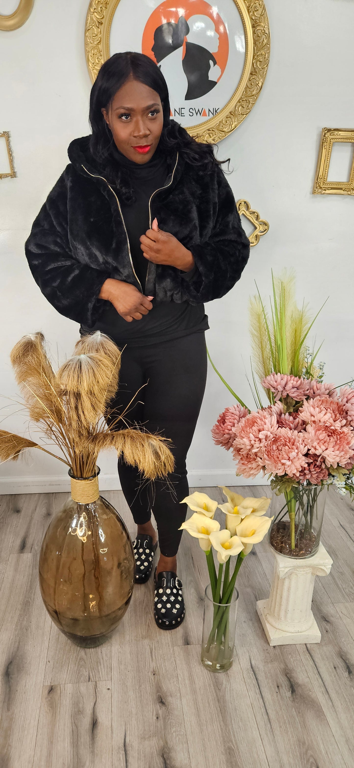 Panther Hooded Faux Fur Jacket