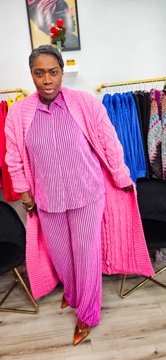 Knotted Perfection Cableknit  Cardigan Pink*