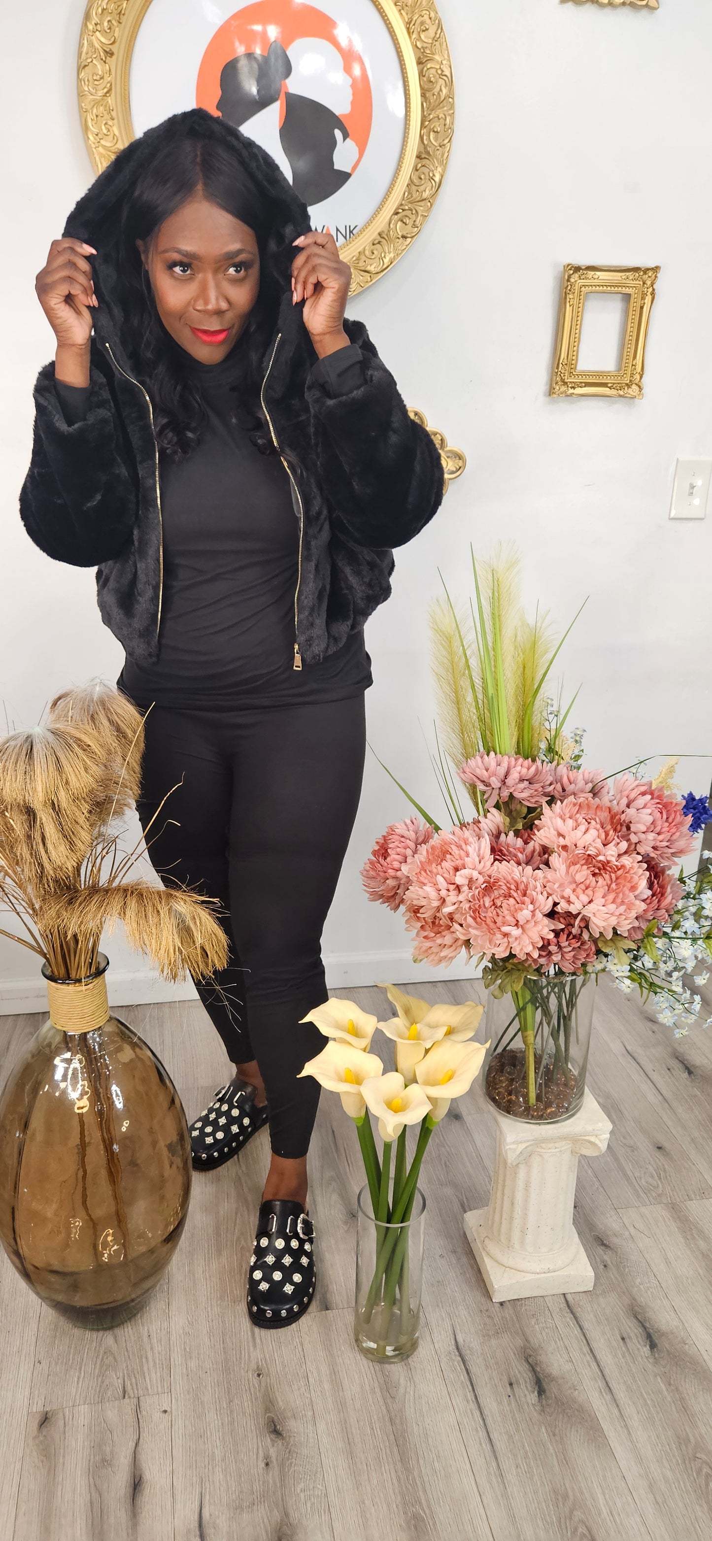 Panther Hooded Faux Fur Jacket