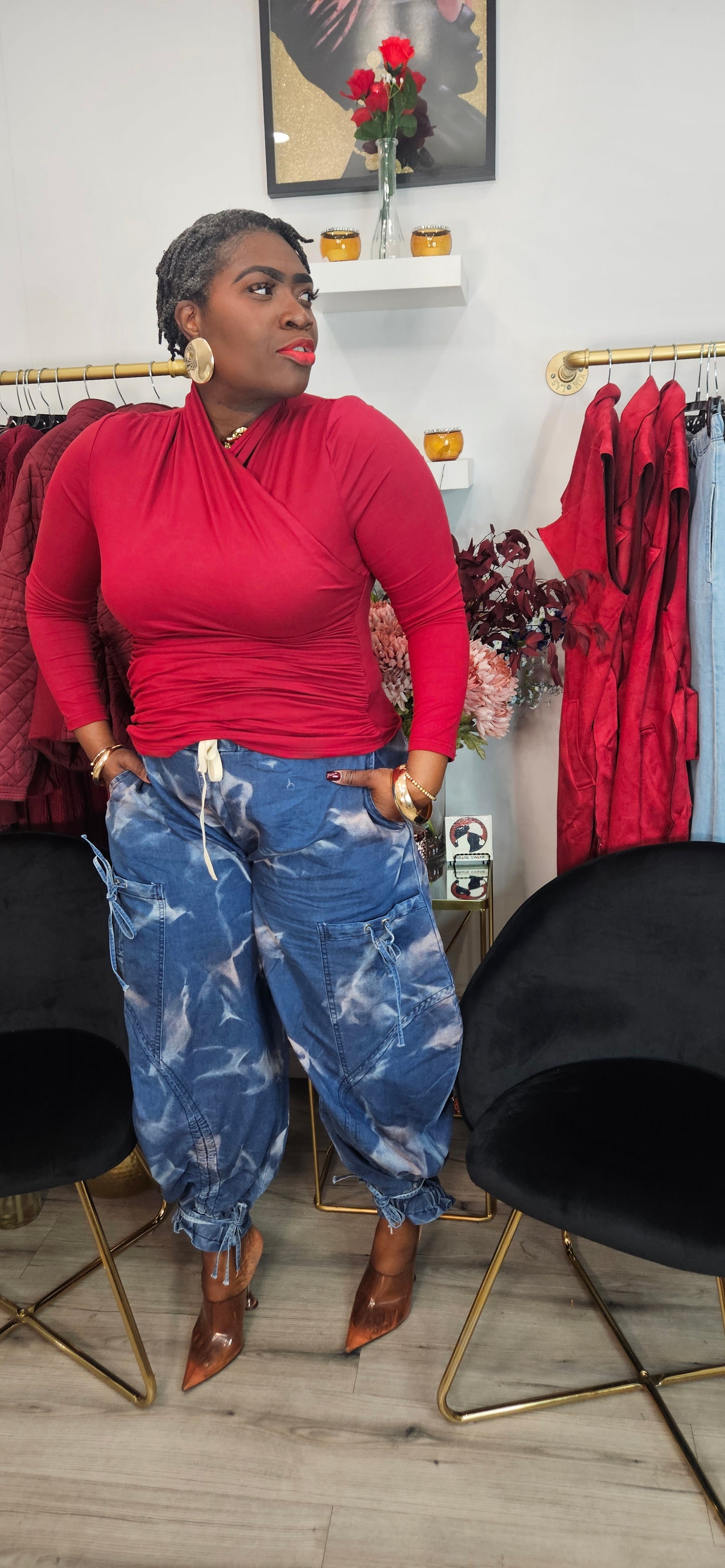 Merlot Rouge Ruched Wrap  High Neck Top