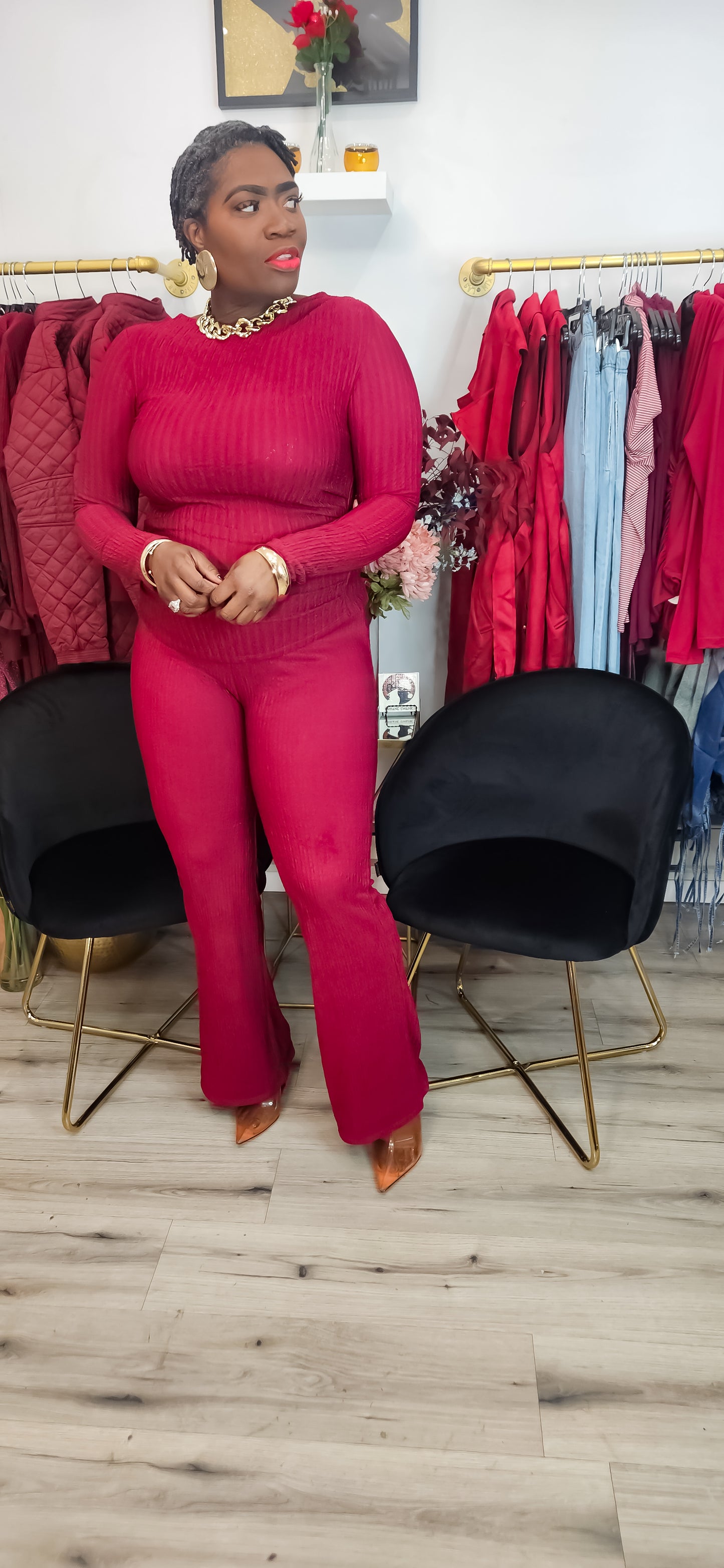 Merlot Seduction Ribbed Pant Set