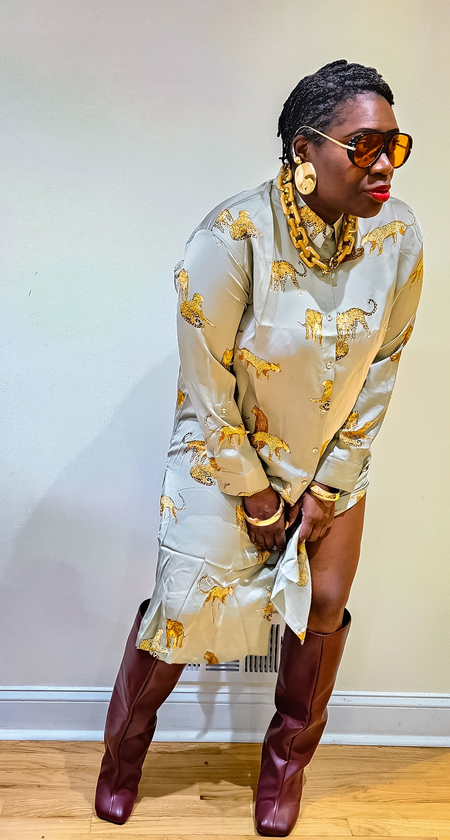 Satin Dolls Button Up Shirt Dress(sage)