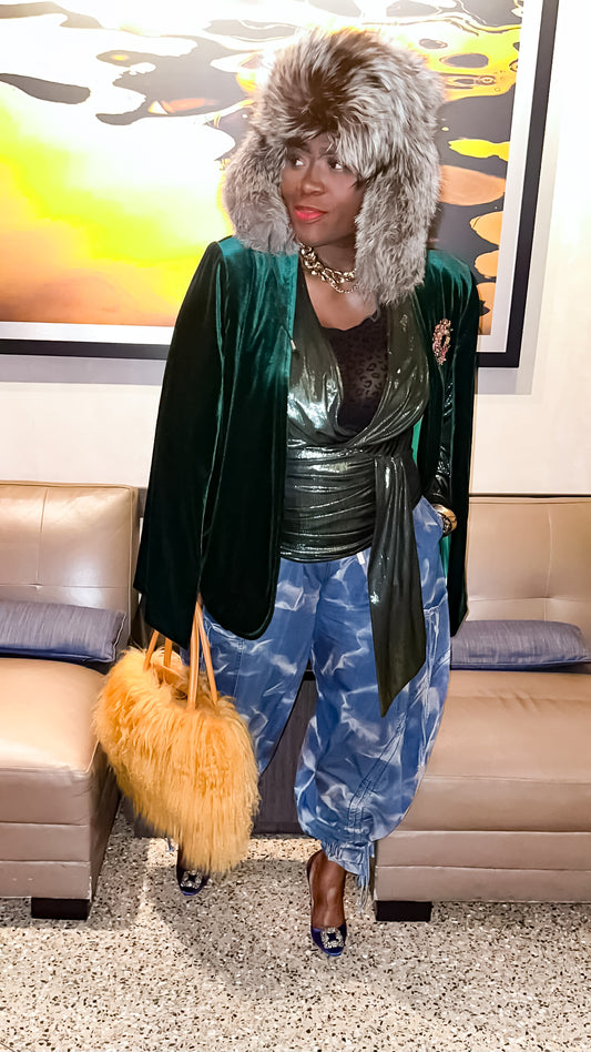 Merlot Kiss Draw String Cargo Denim Pant (PLUS)