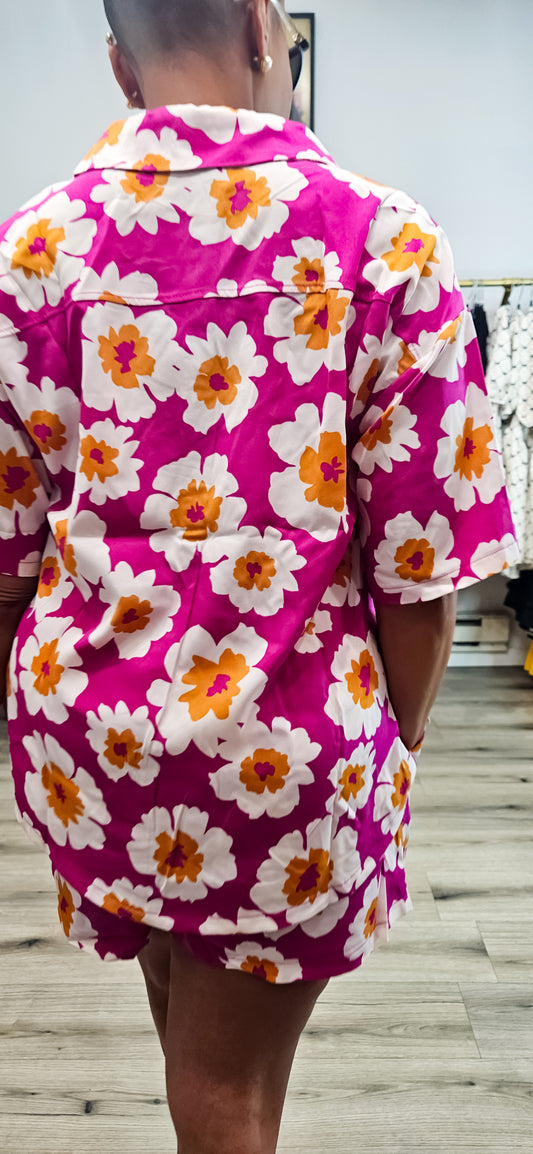 Its Her Plus Floral Button Down Top And Short Set