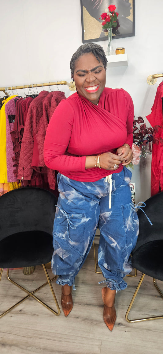 Merlot Rouge Ruched Wrap  High Neck Top