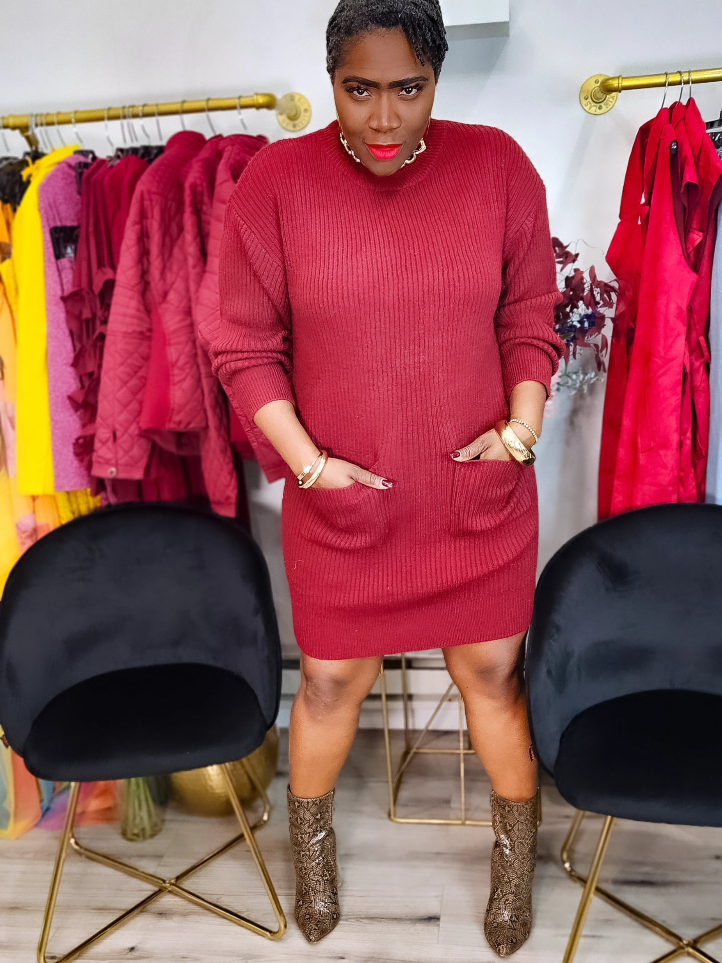 Merlot Affair Heavy Knit Sweater Dress