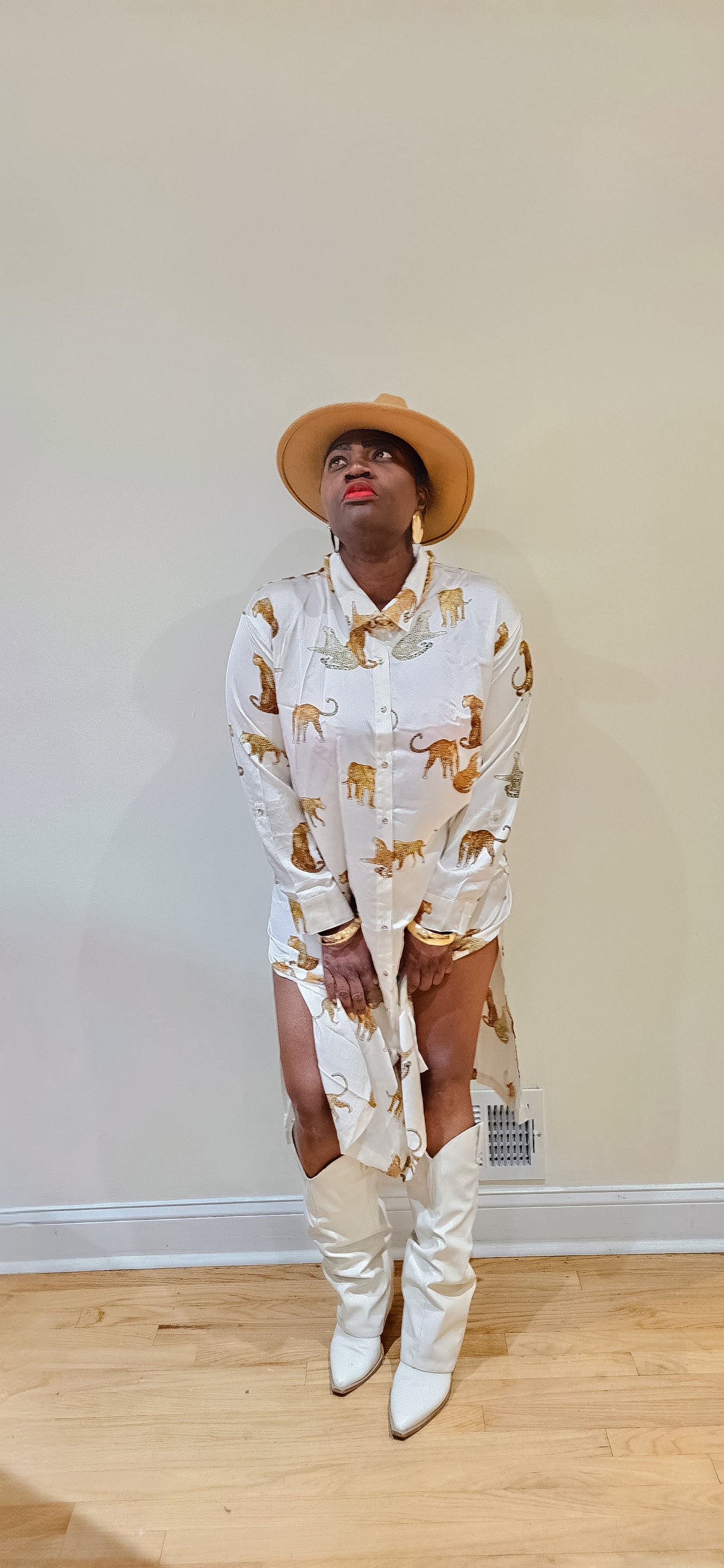 Satin  Dolls (PLUS) Button Up Shirt Dress(cream)